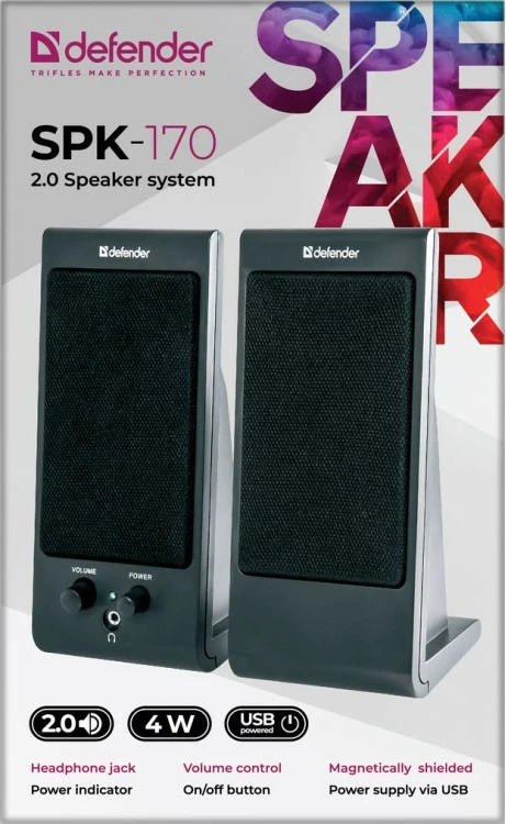 Kompakten zvočnik 2.0 Defender SPK-170, z žico, črn