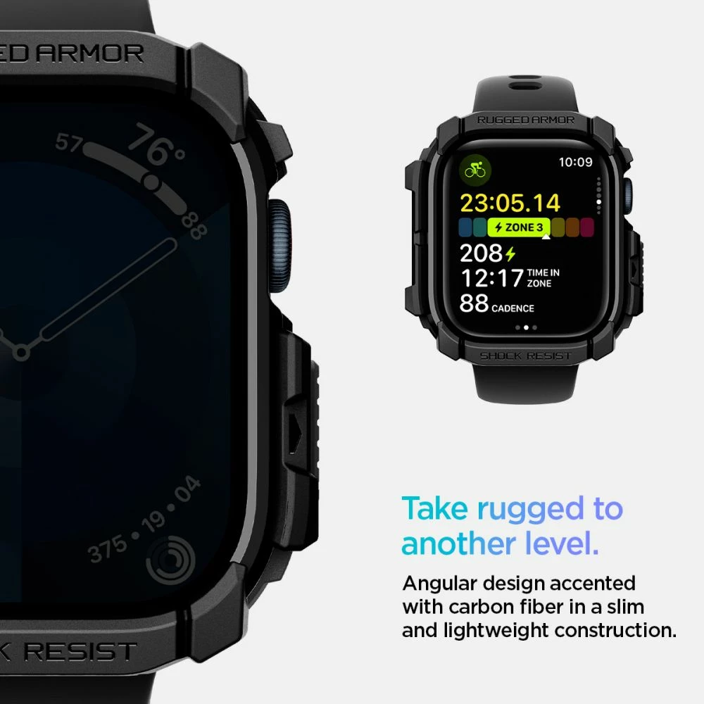 Ovitek Rugged Armor Spigen za Apple Watch 10, 42 mm, črn