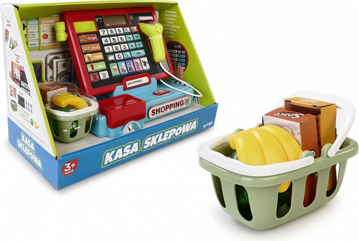 Igralna blagajna z bralnikom in tehtnico, večbarvna, komplet dodatkov Artyk 142543
