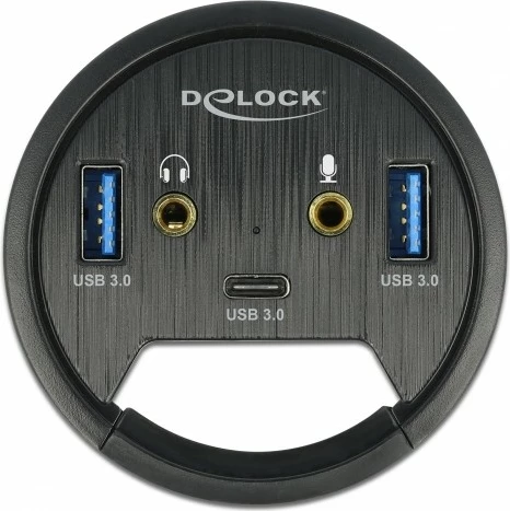 USB razdelilnik DeLOCK, 3 priključki: 1x USB Type-C, 2x USB Type-A, HD-avdio, črn