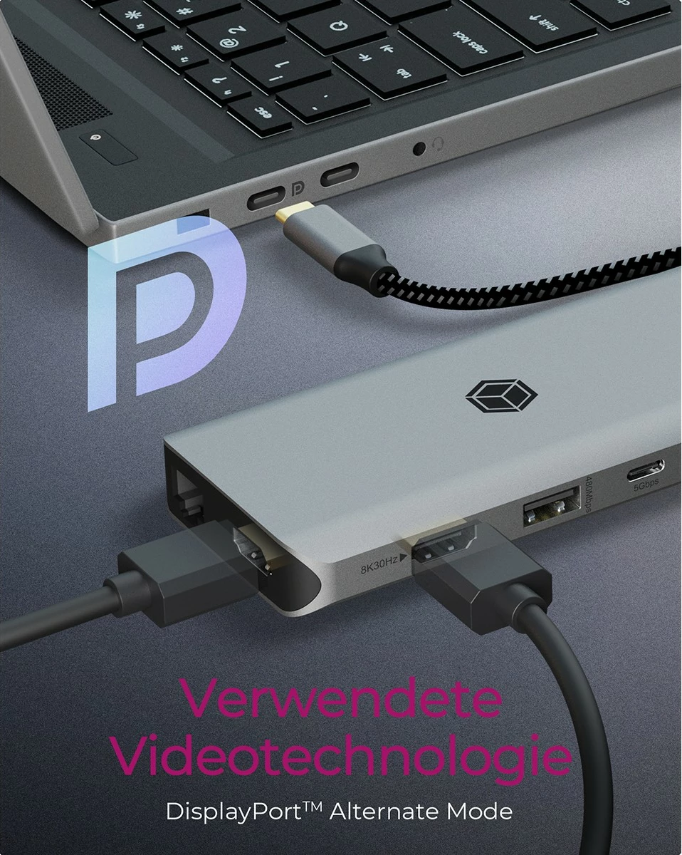 Docking postaja ICY BOX IB-DK4061-CPD, USB Type-C, 100W, HDMI, Ethernet, siva