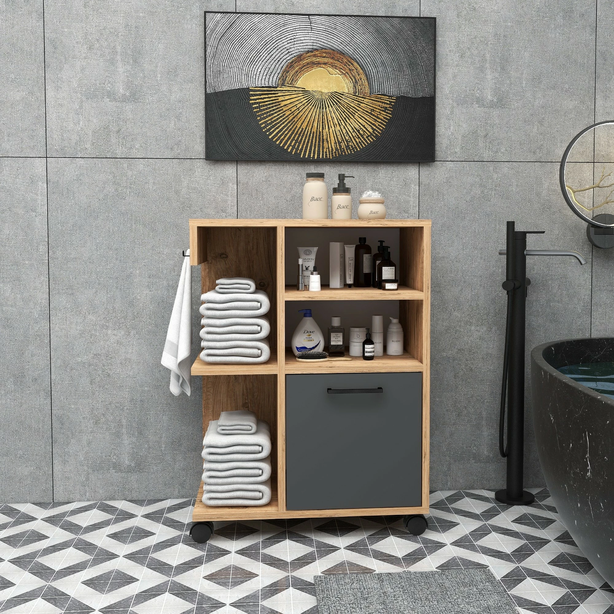 Večfunkcijska omara Hanah Home Rebusa, Atlantic Pine in antracit