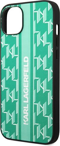 Ovitek za telefon Monogram Stripe, Karl Lagerfeld KLHCP14SPGKLSKN za iPhone 14 6,1", trdo ohišje, zelen