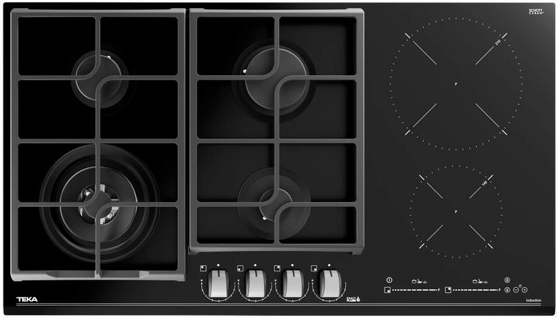Kombinirana kuhalna plošča 4 plin + 2 indukcija TEKA JZC 96342 BBC BK, 90 cm, črna