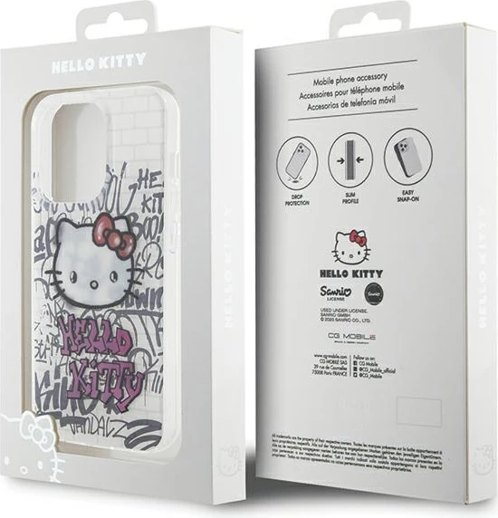 Ovitek za telefon z motivom IML Kitty On Bricks Graffiti, Hello Kitty, za iPhone 13 Pro / 13, bel