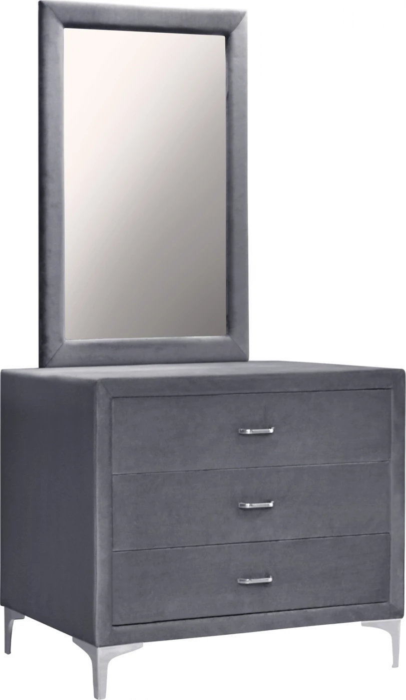 Toaletna miza z ogledalom Lyon iz sivega žameta s srebrnimi nogami 97x56x178 cm