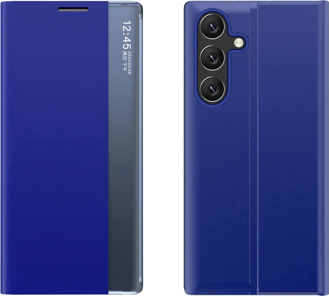 Ovitek za telefon z magnetnim preklopom in stojalom Hurtel New Sleep View Case za Samsung Galaxy A55, moder