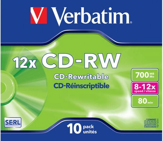 CD-RW, 700 MB, 12x, 10 kosov, Jewel Case, Verbatim 43148