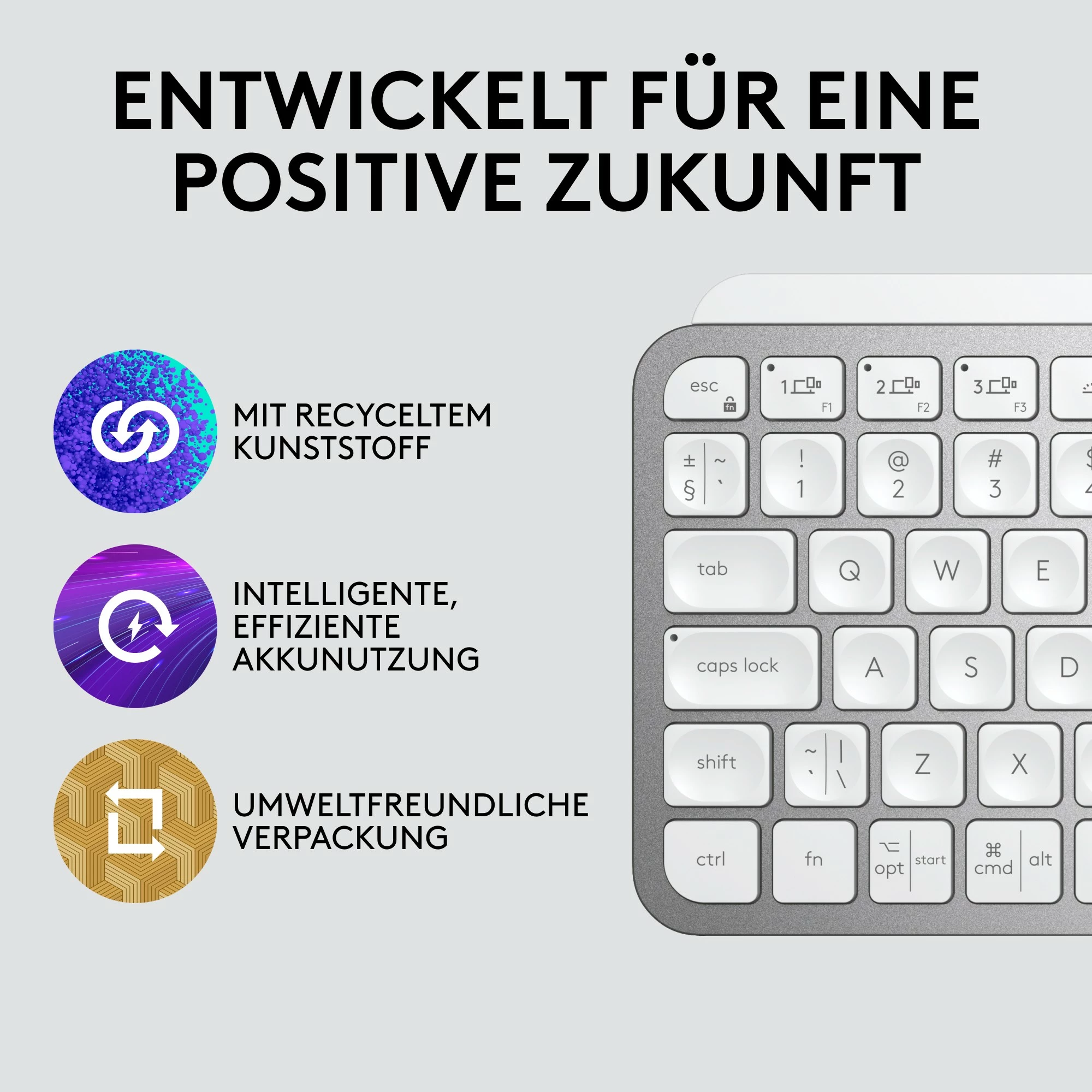 Kompaktna tipkovnica MX Keys Mini za Mac, Logitech, Mini, brezžična, Bluetooth, QWERTZ, LED, siva