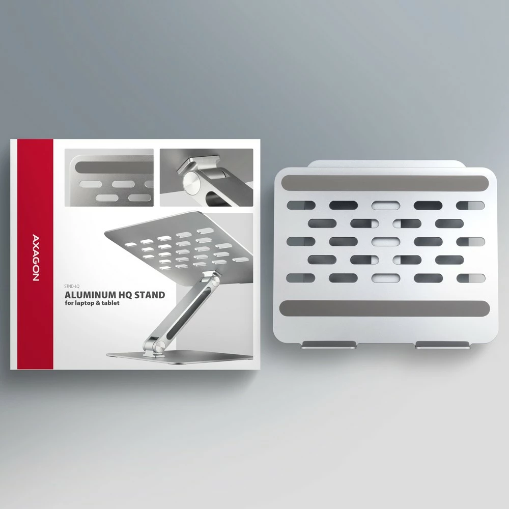 Nastavljiv aluminijast nosilec za prenosnik 10–16", AXAGON STND-LQ, siv