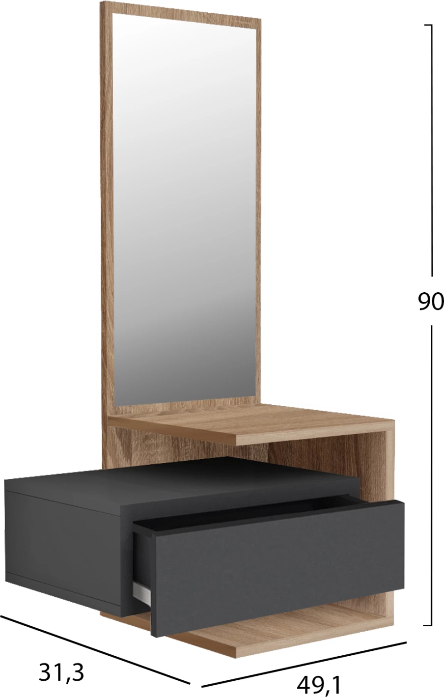 Pohištvo za predsobo z ogledalom MEARA FH8984.11 melamin v sonoma-sivi 49,1x31,3x90Hcm