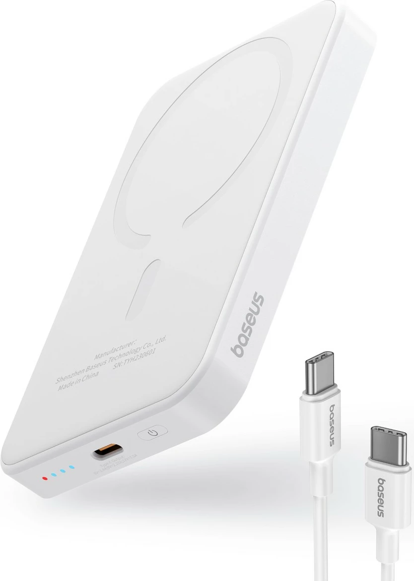 Magnetni prenosni polnilec Baseus Mini 5000mAh, 20W, z USB-C kablom, bel