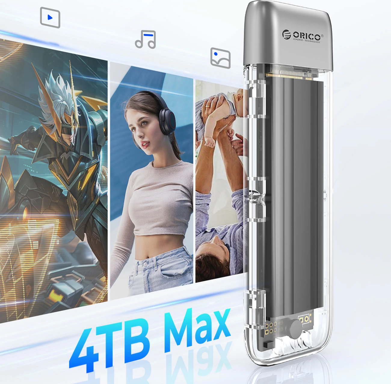 Računalniško ohišje Orico TXM2-C3 za M.2 NVMe, USB-C 3.2, 10 Gb/s, prozorno