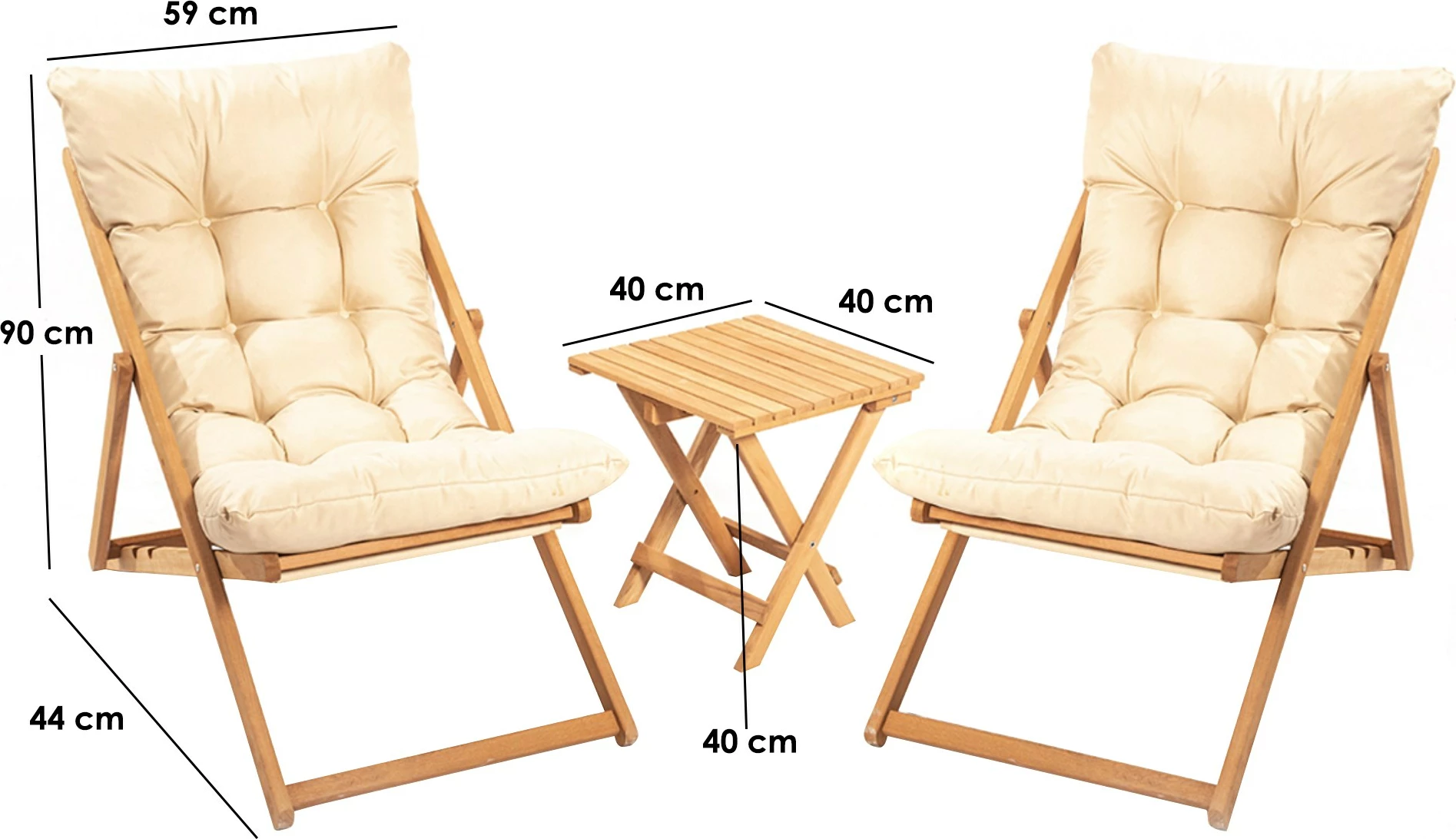 Set vrtne mize s stoli, 3-delni, Hanah Home My005, les gaber, rjavo in kremno