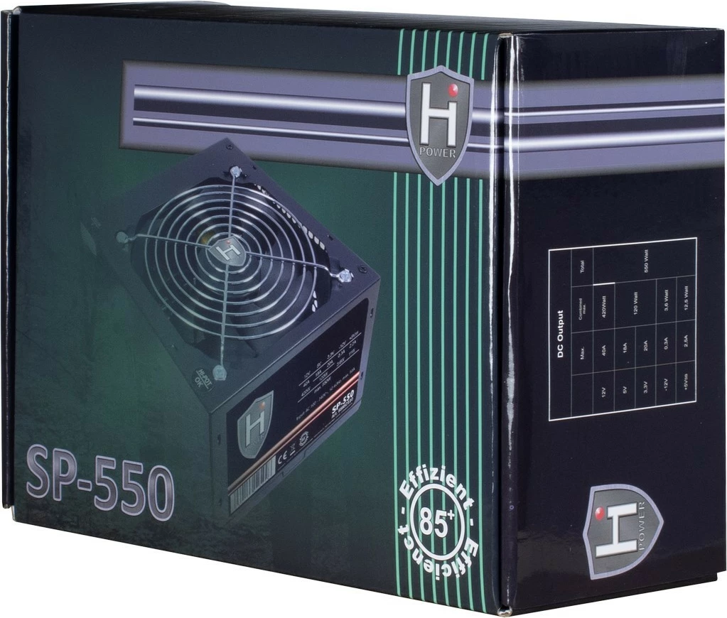 Zmogljiv napajalnik 550W Inter-Tech HIPOWER SP-550, ATX 2.4, 85%, črn