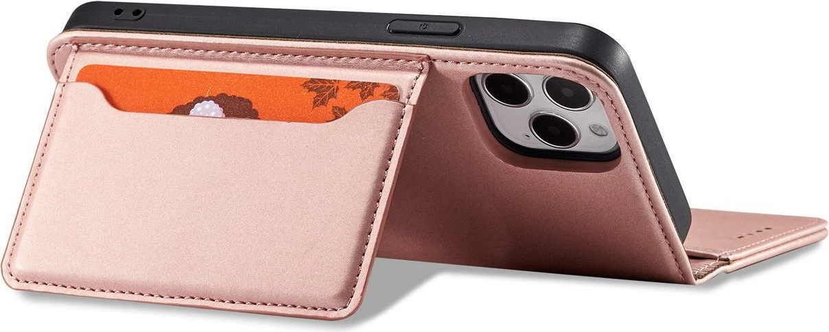 Magnetni ovitek za kartice Hurtel za iPhone 12 Pro, z denarnico in stojalom, rožnat