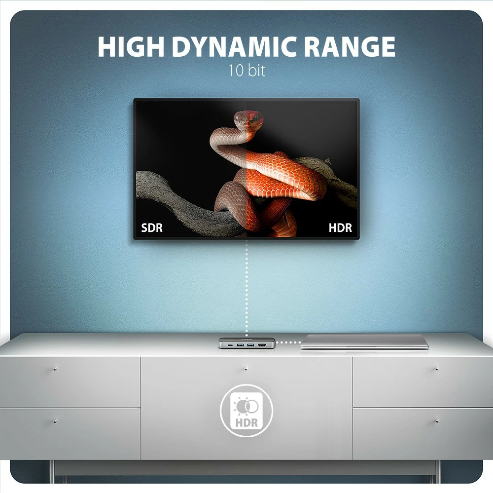 Multiportni USB-C hub 6-v-1, 5Gbps, 2x USB-A, 1x USB-C, GLAN, HDMI 4K/60Hz, PD 100W, 20 cm, črn/srebrn — AXAGON HMC-6GLN