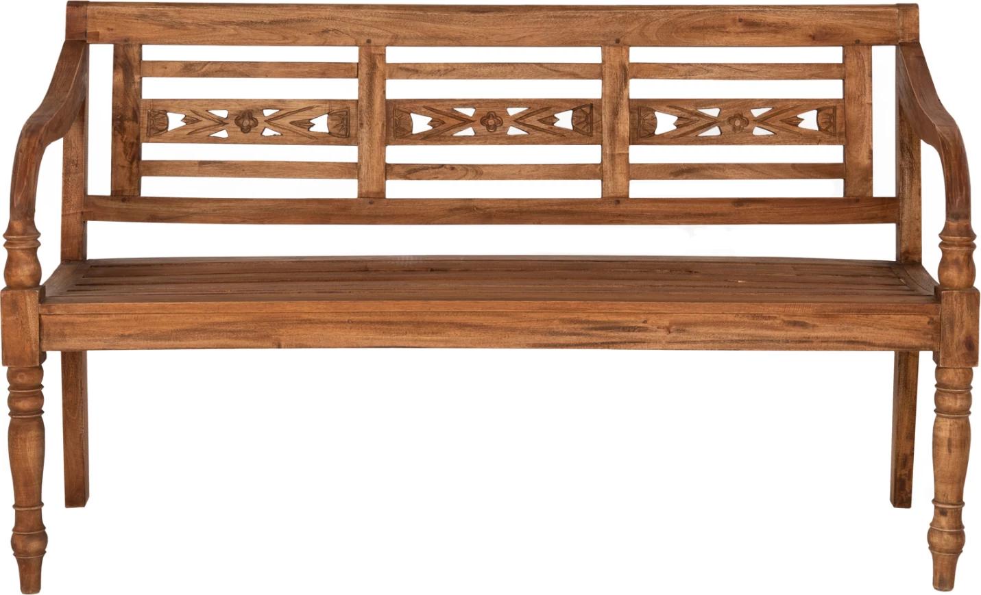 Zunanja klop FH7903 iz masivnega mahagonija v naravni barvi z naslonjalom in rokami 148x54x90Hcm