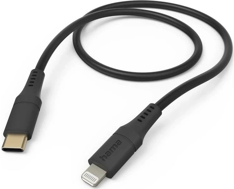 Kabel USB-C — Lightning, 1,5 m, silikonski, črn Hama Flexible