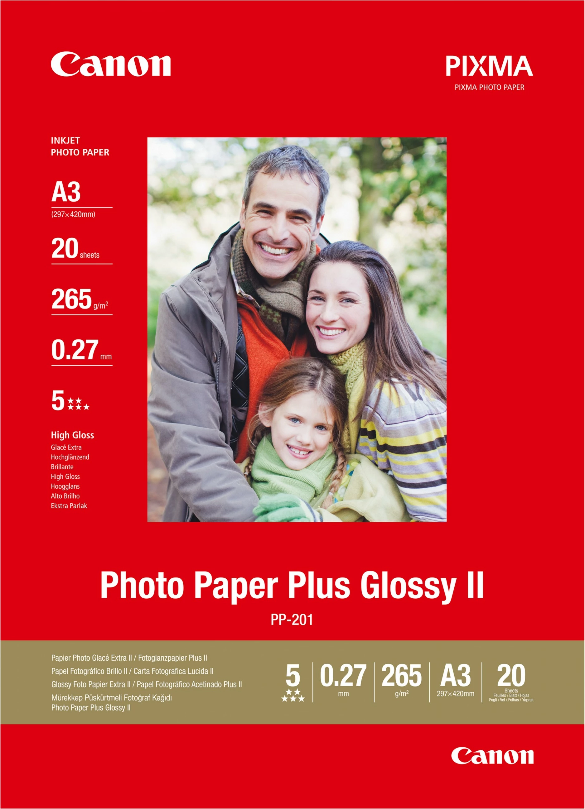 Fotografski papir Photo Paper Plus Glossy II A3, Canon, 20 listov, visok sijaj
