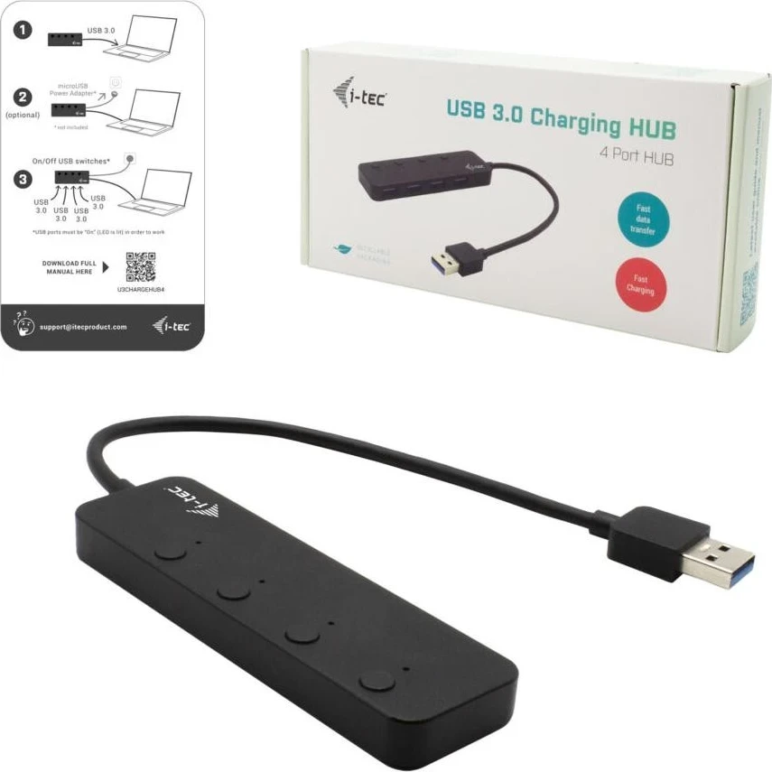 USB razdelilec i-tec 3.0, 4 priključki, siv