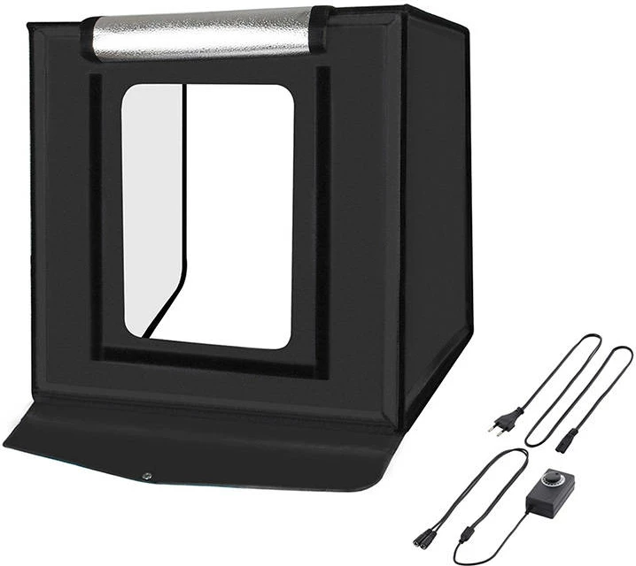 Fotografski šotor 40x40x40 cm, 60W, 80 LED, 2400 lm, s 6 ozadji, črn, Puluz PU5040EU