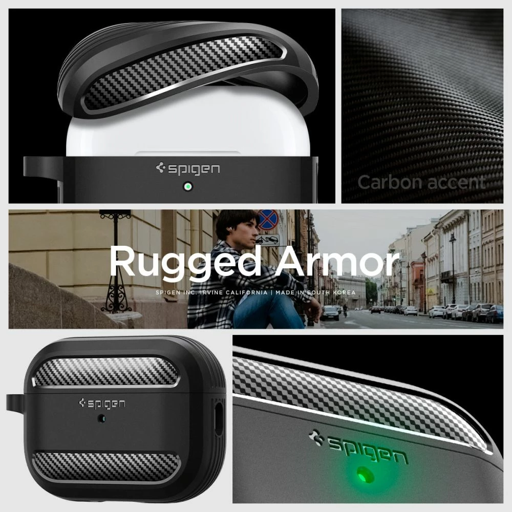 Ovitek Rugged Armor za AirPods Pro 1/2, s karabinerjem, črn Spigen
