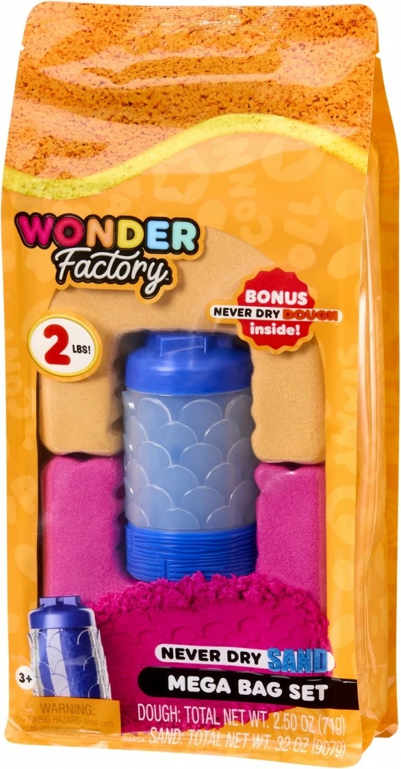 Komplet kinetičnega peska, Wonder Factory Never Dry Sand Mega Bag MGA 544913-EUC/553281, 2 lbs, 3+, oranžna/rdeča