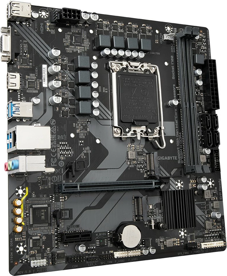 Plošča za matično ploščo Gigabyte B760M H DDR4, Intel Core 14. gen., 64 GB, LGA 1700