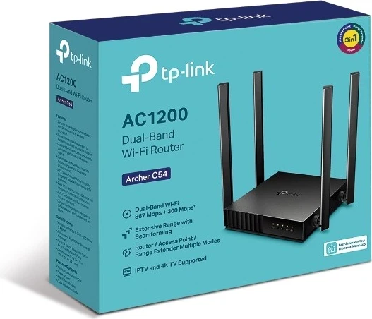 Brezžični usmerjevalnik Archer C54 TP-Link, Fast Ethernet dvojni pas, 2,4 GHz / 5 GHz, 4G, črn
