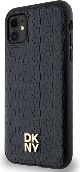 Ovitek DKNY z monogramom iz usnja, kovinski logotip, MagSafe za iPhone 11/XR, črn