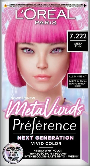 Barva za lase Meta Pink, L'Oreal Paris Preference MetaVivids 7.222, za ženske