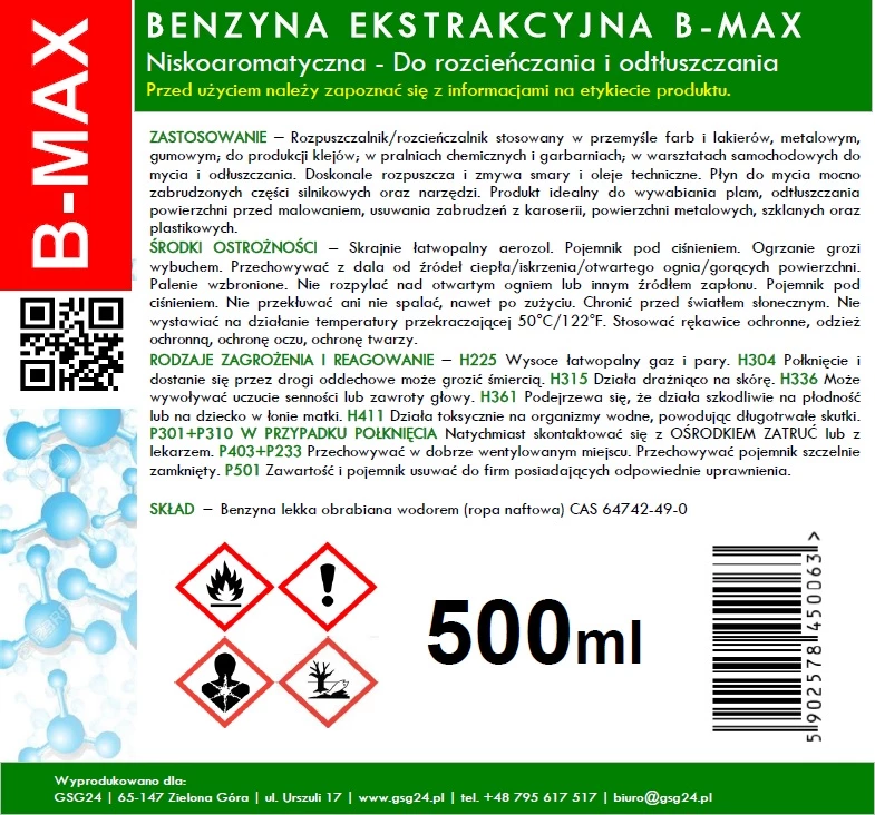 Čistilni sprej za tehnične maščobe GSG24 B-MAX, 500 ml