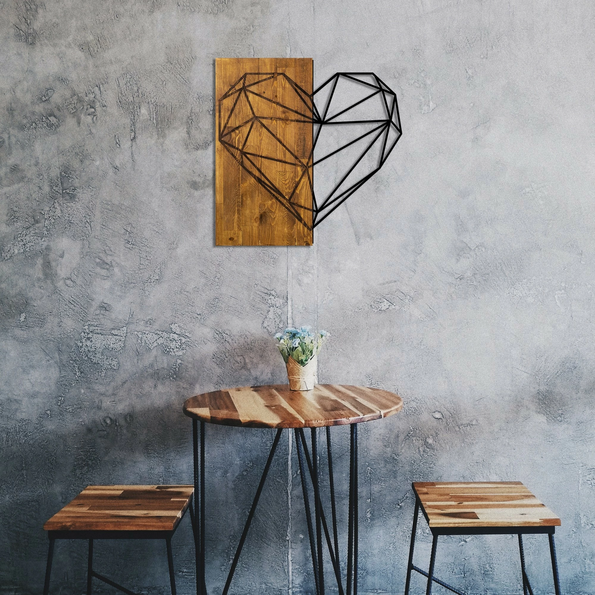 Lesen stenski dekor v obliki srca, rjav in črn, Wallity, 58x58 cm