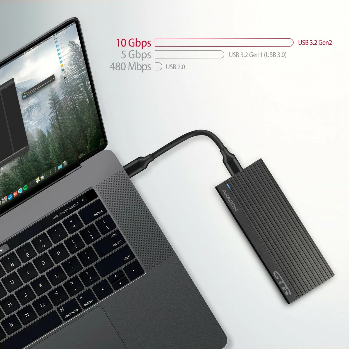 Računalniško ohišje za NVMe M.2 SSD, USB-C 3.2 Gen 2, aluminij, črn, AXAGON EEM2-GTR