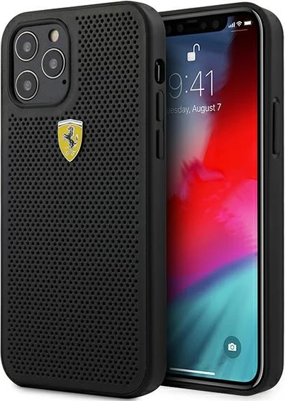 Ovitek za iPhone 12 Pro Max 6,7", trden, On Track Perforated, črn, Ferrari FESPEHCP12LBK
