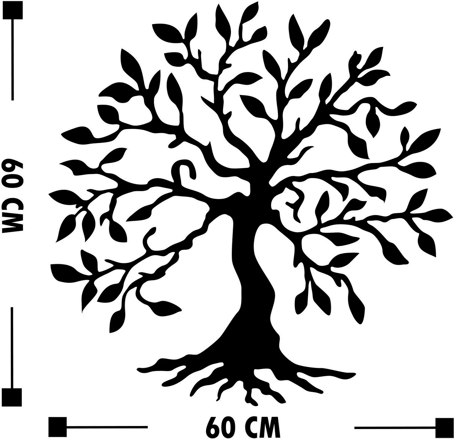 Metalni dekorativni element za steno, drevo 3, Wallity, črna, 60 x 60 cm