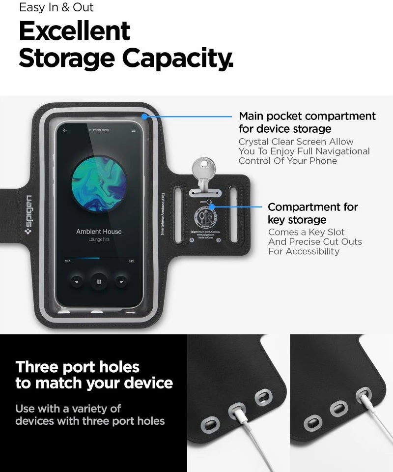 Športni ovitek za telefon Spigen A703, do 6,9 palca, črn