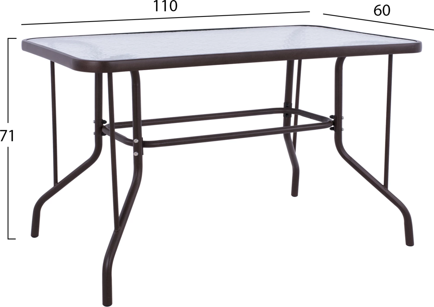 Zunanja kovinska miza ADAM FH5020.02 rjava s kaljenim steklenim vrhom 110Χ60Χ71Hcm