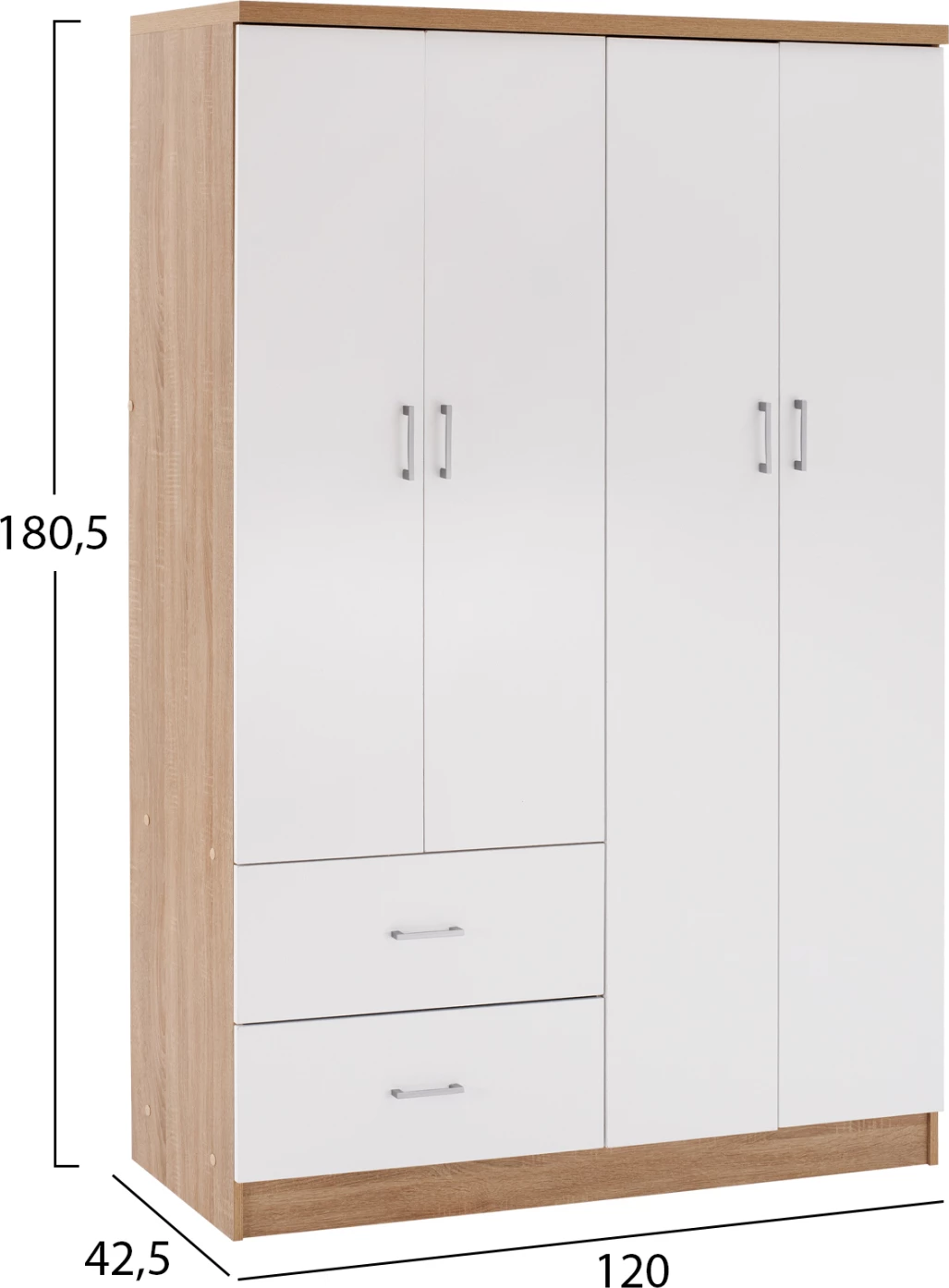 Garderobna omara s 4 vrati in 2 predaloma FH339.06 sonama bela 120x42,5x180,5 cm