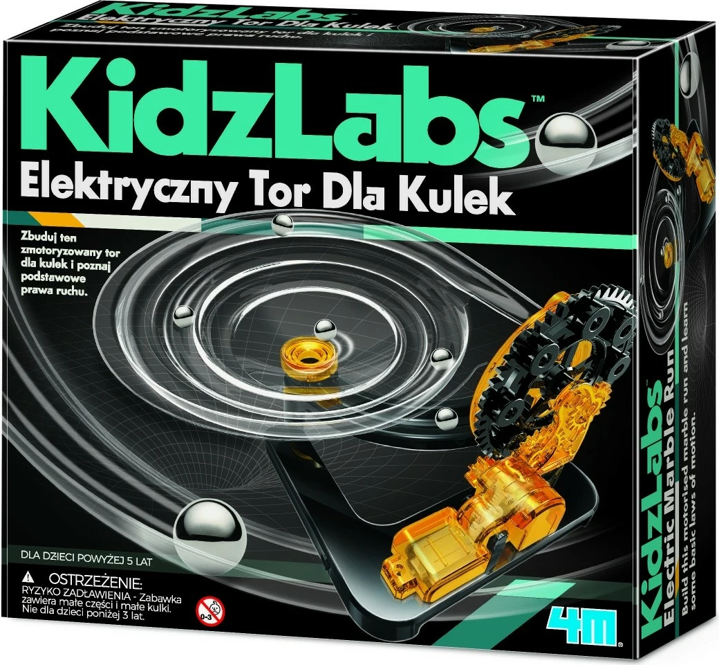 Električni gradbeni set proge za krogle, 4M KidzLabs 00-03456, električni motor, plastika, deluje na baterije AAA, 5+