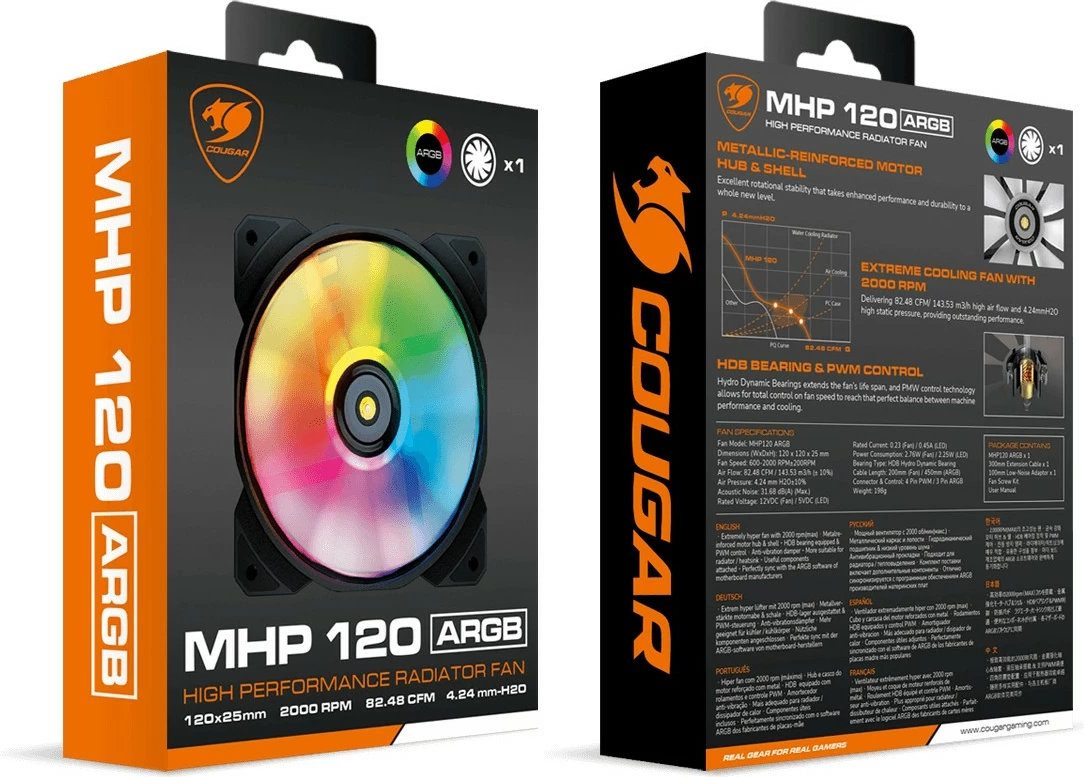 Ventilator za računalniško ohišje Cougar MHP 120 ARGB, 120 mm, črn