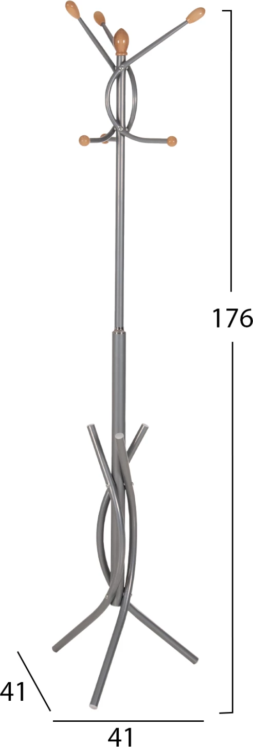 Samostoječi obešalnik FH9575.40 kovinski v srebrni barvi - 7 visečih položajev 41x41x176Hcm