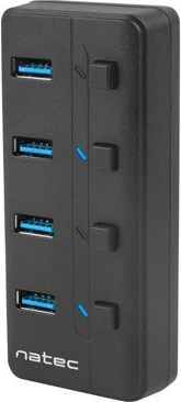 USB razdelilec Natec Mantis 2, 4 priključki, USB 3.0, s stikalom in napajanjem, črn