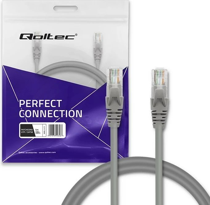 Mrežni kabel CAT5e, 5 m, RJ-45, siv, Qoltec
