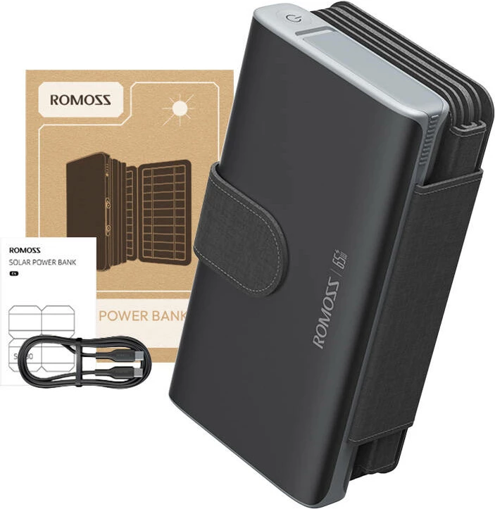 Powerbank 30000mAh, 65W, s sončnimi paneli, črn Romoss SPB30-171-2133H