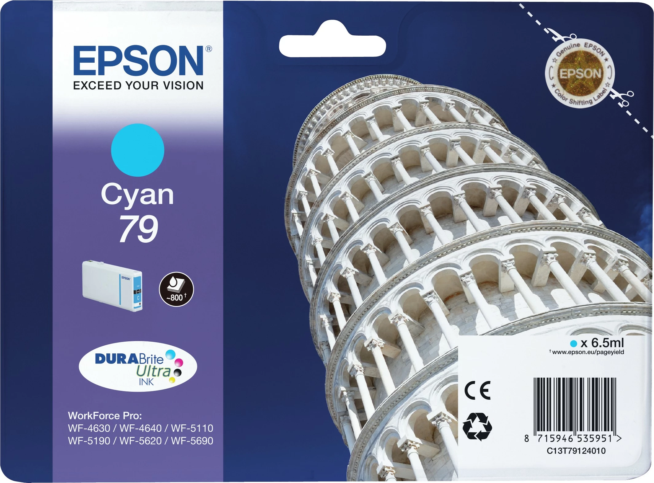 Toner kartuša cijan, Epson Tower of Pisa Singlepack 79 DURABrite Ultra, standardna zmogljivost