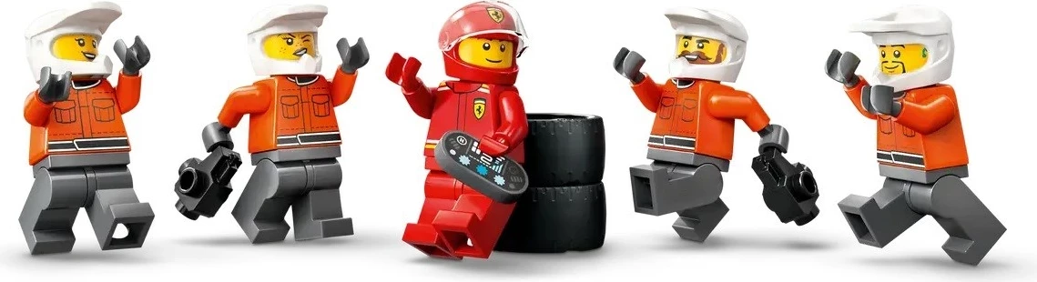 Set za dirke LEGO City, Pit Stop & ekipa za postanek z dirkalnikom Ferrari, rdeč – 60443
