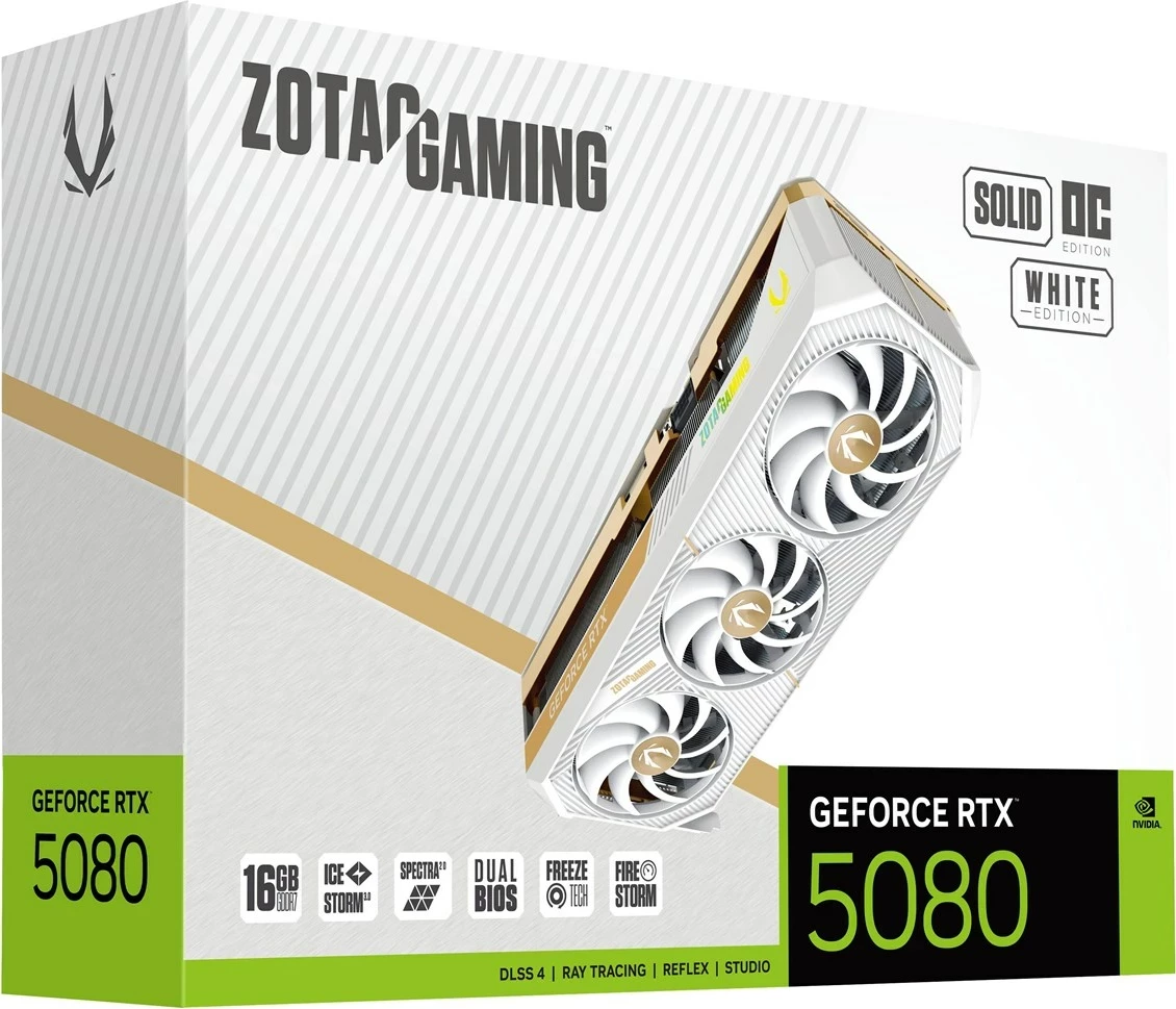 Grafična kartica ZOTAC GAMING GeForce RTX 5080 SOLID OC, 16 GB GDDR7, bela