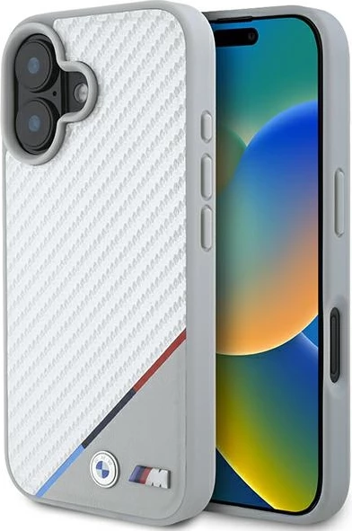 Ovitek BMW M Carbon Tricolor Line MagSafe za iPhone 16, siv